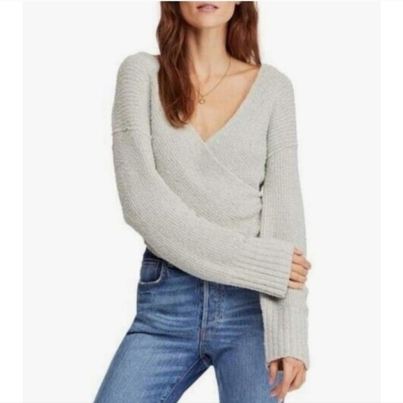 Free People Sweaters - Free People Women's Sensual Faux Wrap Gray Sweater Oversized Long Sleeve XS Cozy